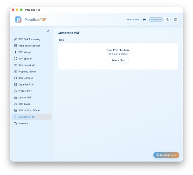 Compress PDF tool in Paradise PDF for Mac