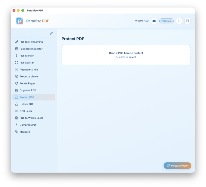 Protect PDF tool in Paradise PDF for Mac